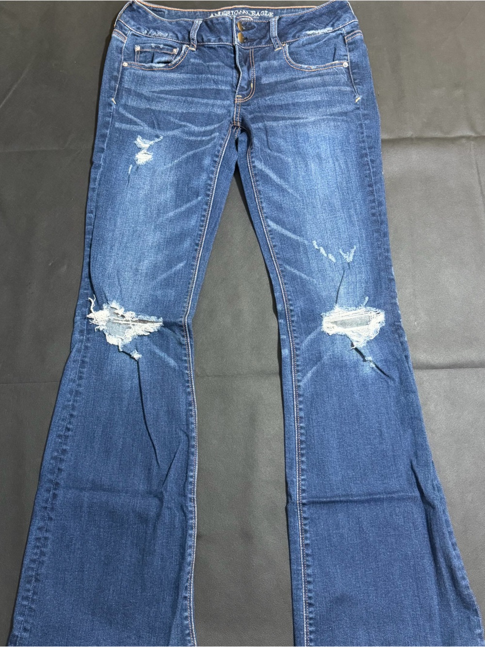 American Eagle Women’s Distressed Artist Flare Jeans - Blue Size 8Long